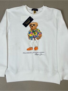 NWT Polo by Ralph Lauren White Polo Bear sweatshirt medium 10-12 youth Unisex